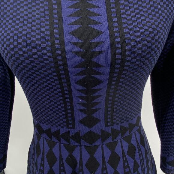 Nina Leonard Medium Sweater Dress Black Blue Geometric Print 3/4 Sleeve Stretch - Picture 11 of 11